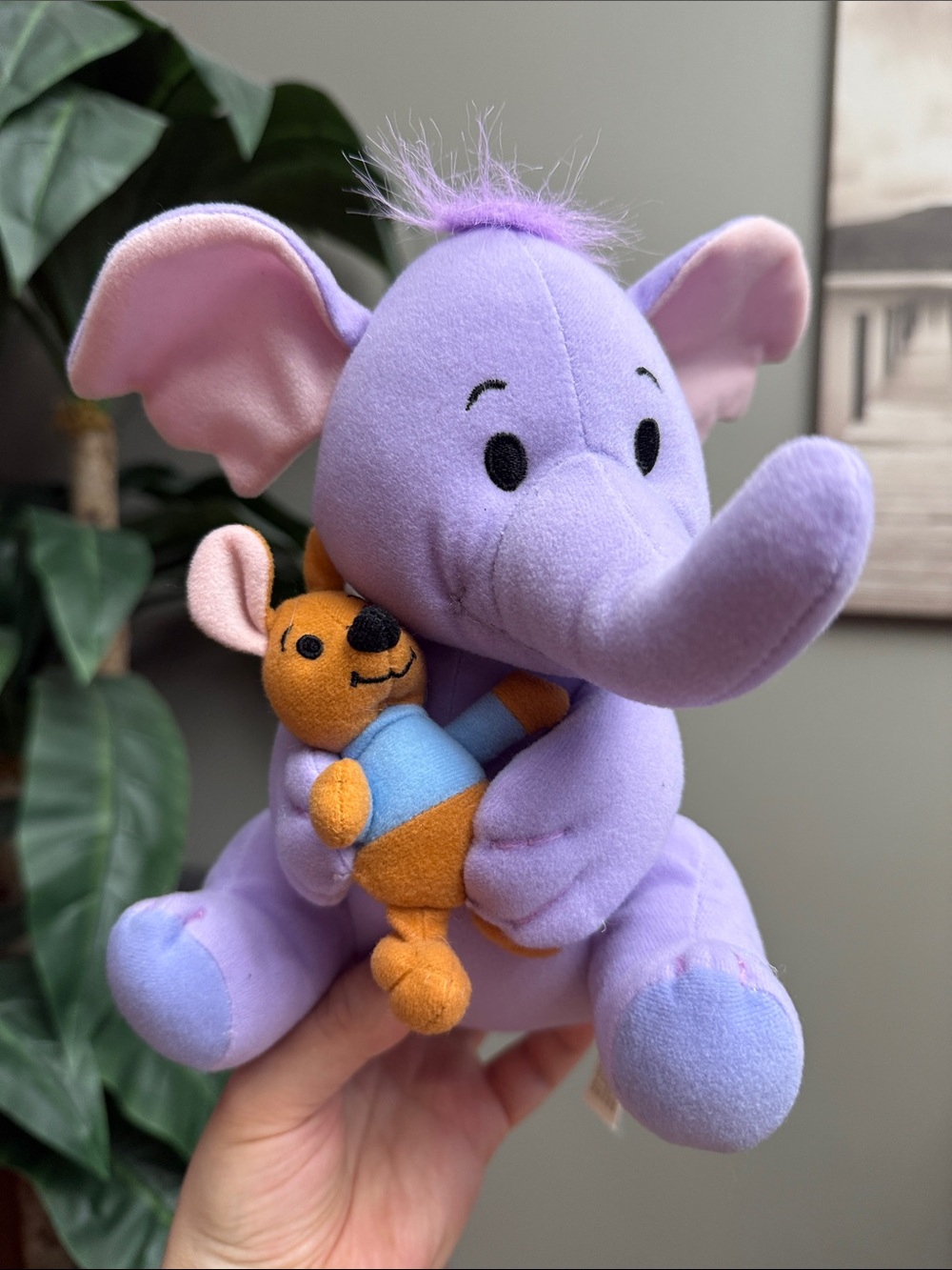 Vintage 1990s Lumpy the Heffalump hugging Roo Lavender Pastel Plushies BOO Bear